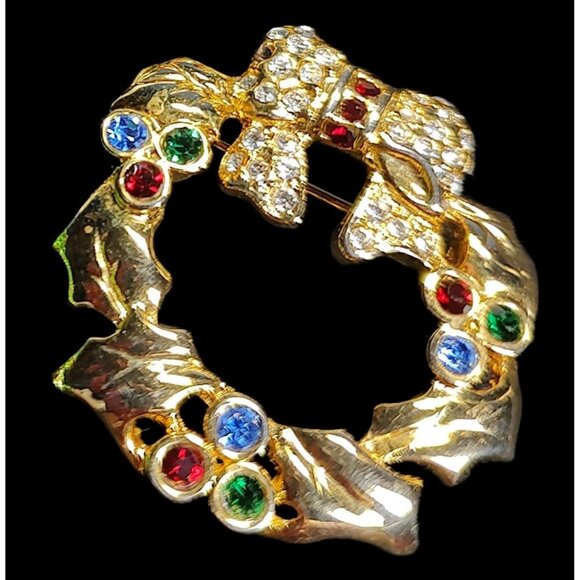 Set Of 4 Christmas Brooches: (1 Merksamer) Wreath & Candy Cane Enamel, Vintage - Picture 4 of 11